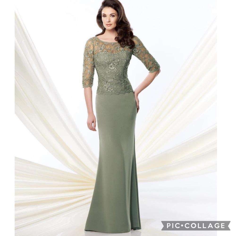 Montage by MonCheri 3/4 length silky crepe gown - Picture 7 of 13